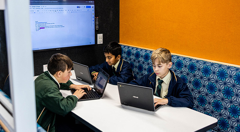 Students in learning booths at St Francis of Assisi Catholic Primary School Glendenning