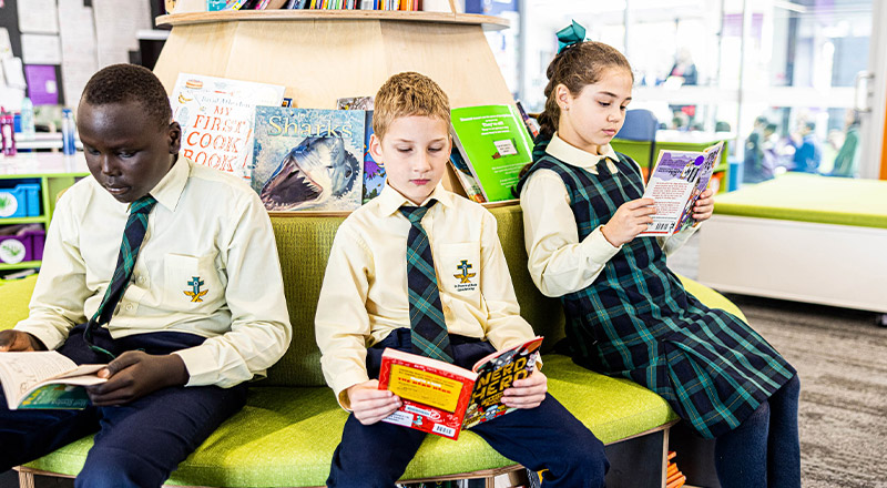 Students at library St Francis of Assisi Catholic Primary School Glendenning