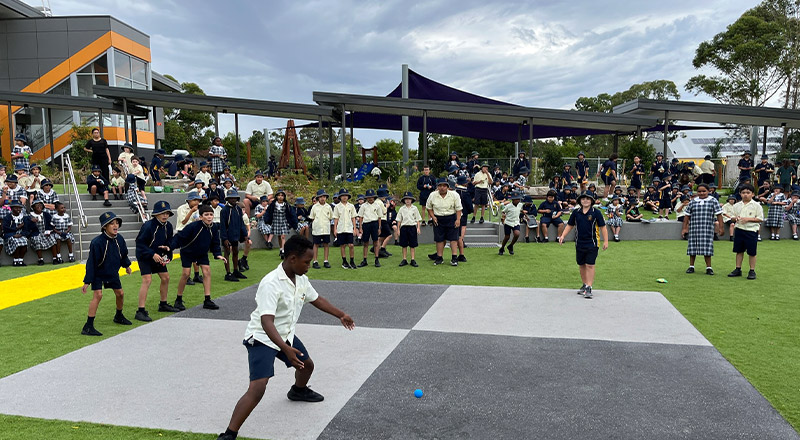 Children playing four square at St Francis of Assisi Catholic Primary School Glendenning