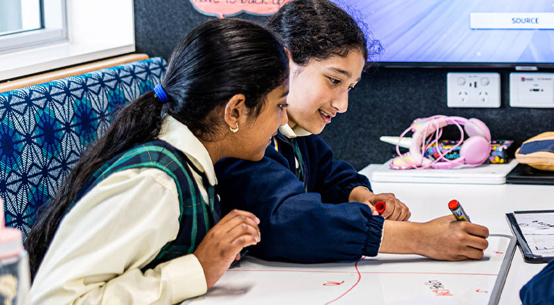 Students at desk at St Francis of Assisi Catholic Primary School Glendenning